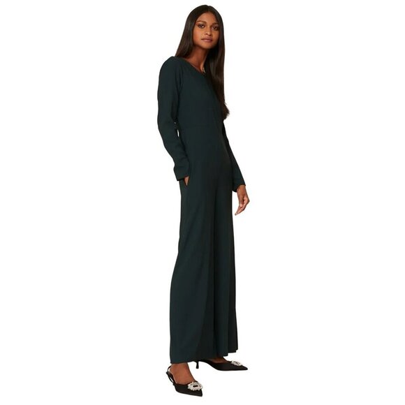 Adam Lippes Jada Flared long sleeve Jumpsuit in Green 8 Womens Dressy Catsuit - Picture 2 of 16